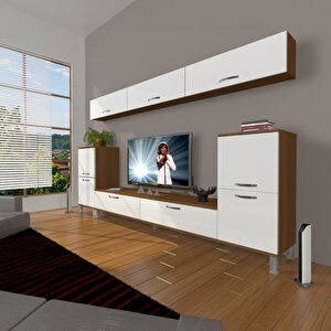 Eko 9 Slm Std Krom Ayaklı Tv Ünitesi Tv Sehpası Ceviz Beyaz