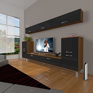 Eko 9 Slm Std Krom Ayaklı Tv Ünitesi Tv Sehpası Ceviz-Siyah