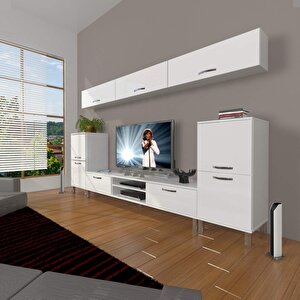 Eko 9 Slm Dvd Krom Ayaklı Tv Ünitesi Tv Sehpası Parlak Beyaz