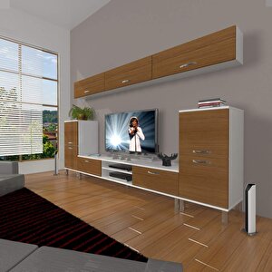 Eko 9 Slm Dvd Krom Ayaklı Tv Ünitesi Tv Sehpası Beyaz - Ceviz