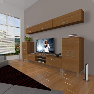 Eko 9 Slm Dvd Krom Ayaklı Tv Ünitesi Tv Sehpası Naturel Ceviz
