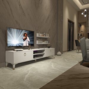 Eko 4 Mdf Dvd Gold Tv Ünitesi Tv Sehpası Parlak Beyaz
