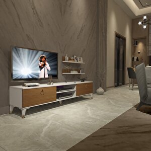 Eko 4 Mdf Dvd Gold Tv Ünitesi Tv Sehpası Beyaz - Ceviz