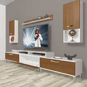 Ekoflex 270da Mdf Krom Ayaklı Tv Ünitesi Tv Sehpası Beyaz - Ceviz