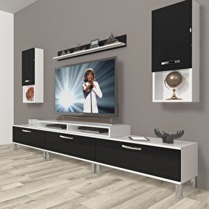 Ekoflex 270da Mdf Krom Ayaklı Tv Ünitesi Tv Sehpası Beyaz - Siyah