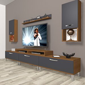 Ekoflex 270da Mdf Krom Ayaklı Tv Ünitesi Tv Sehpası Ceviz Antrasit