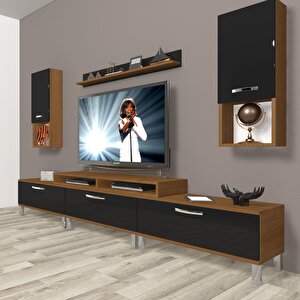 Ekoflex 270da Mdf Krom Ayaklı Tv Ünitesi Tv Sehpası Ceviz-Siyah