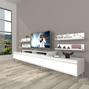 Ekoflex 270r Mdf Krom Ayaklı Tv Ünitesi Tv Sehpası Parlak Beyaz