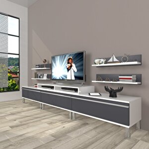 Ekoflex 270r Mdf Krom Ayaklı Tv Ünitesi Tv Sehpası Beyaz - Antrasit