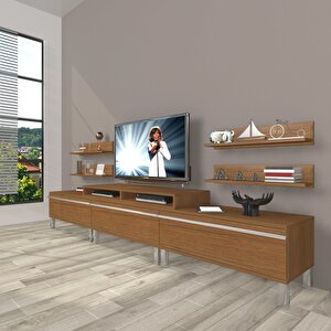 Ekoflex 270r Mdf Krom Ayaklı Tv Ünitesi Tv Sehpası Naturel Ceviz