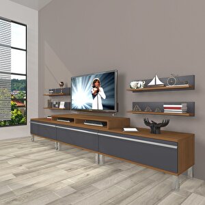 Ekoflex 270r Mdf Krom Ayaklı Tv Ünitesi Tv Sehpası Ceviz Antrasit