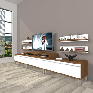 Ekoflex 270r Mdf Krom Ayaklı Tv Ünitesi Tv Sehpası Ceviz Beyaz