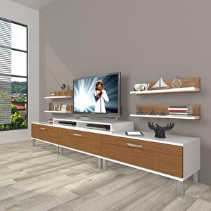 Ekoflex 270r Slm Krom Ayaklı Tv Ünitesi Tv Sehpası Beyaz - Ceviz