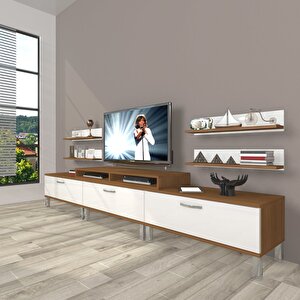 Ekoflex 270r Slm Krom Ayaklı Tv Ünitesi Tv Sehpası Ceviz Beyaz