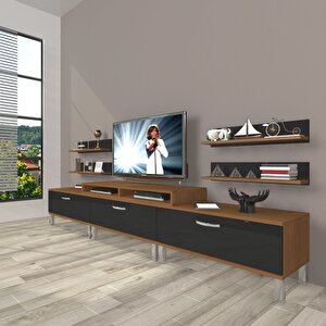 Ekoflex 270r Slm Krom Ayaklı Tv Ünitesi Tv Sehpası Ceviz-Siyah