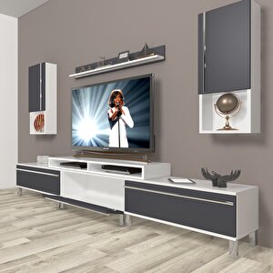 Ekoflex 270ta Mdf Krom Ayaklı Tv Ünitesi Tv Sehpası Beyaz - Antrasit