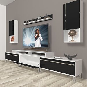 Ekoflex 270ta Mdf Krom Ayaklı Tv Ünitesi Tv Sehpası Beyaz - Siyah
