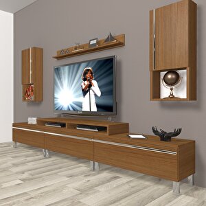 Ekoflex 270ta Mdf Krom Ayaklı Tv Ünitesi Tv Sehpası Naturel Ceviz