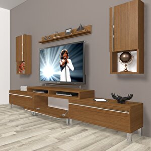 Ekoflex 270ta Mdf Krom Ayaklı Tv Ünitesi Tv Sehpası Naturel Ceviz