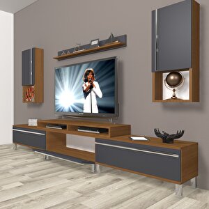 Ekoflex 270ta Mdf Krom Ayaklı Tv Ünitesi Tv Sehpası Ceviz Antrasit