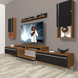 Ekoflex 270ta Mdf Krom Ayaklı Tv Ünitesi Tv Sehpası Ceviz-Siyah