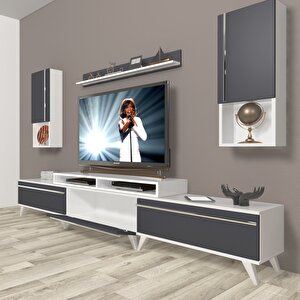 Ekoflex 270ta Mdf Retro Tv Ünitesi Tv Sehpası Beyaz - Antrasit