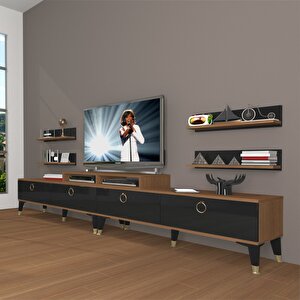 Ekoflex 360r Mdf Gold Tv Ünitesi Tv Sehpası Ceviz-Siyah