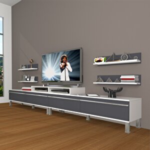 Ekoflex 360r Mdf Krom Ayaklı Tv Ünitesi Tv Sehpası Beyaz - Antrasit