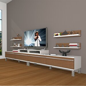 Ekoflex 360r Mdf Krom Ayaklı Tv Ünitesi Tv Sehpası Beyaz - Ceviz