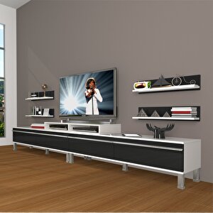 Ekoflex 360r Mdf Krom Ayaklı Tv Ünitesi Tv Sehpası Beyaz - Siyah