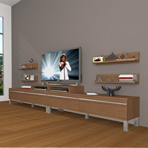 Ekoflex 360r Mdf Krom Ayaklı Tv Ünitesi Tv Sehpası Naturel Ceviz