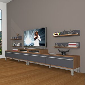 Ekoflex 360r Mdf Krom Ayaklı Tv Ünitesi Tv Sehpası Ceviz Antrasit