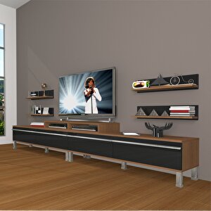 Ekoflex 360r Mdf Krom Ayaklı Tv Ünitesi Tv Sehpası Ceviz-Siyah