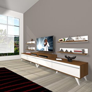 Ekoflex 360r Mdf Retro Tv Ünitesi Tv Sehpası Ceviz Beyaz