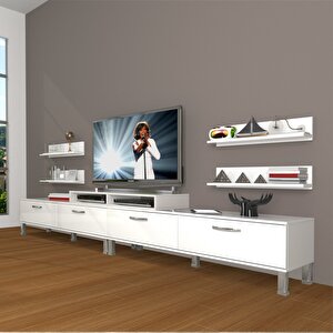 Ekoflex 360r Slm Krom Ayaklı Tv Ünitesi Tv Sehpası Parlak Beyaz