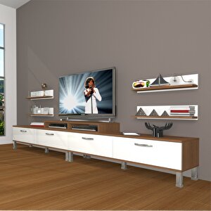 Ekoflex 360r Slm Krom Ayaklı Tv Ünitesi Tv Sehpası Ceviz Beyaz