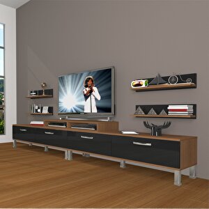 Ekoflex 360r Slm Krom Ayaklı Tv Ünitesi Tv Sehpası Ceviz-Siyah