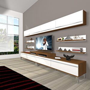 Ekoflex 360y Mdf Krom Ayaklı Tv Ünitesi Tv Sehpası Ceviz Beyaz