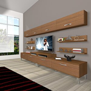 Ekoflex 360y Slm Krom Ayaklı Tv Ünitesi Tv Sehpası Naturel Ceviz