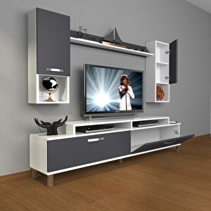 Ekoflex 5da Mdf Krom Ayaklı Tv Ünitesi Tv Sehpası Beyaz - Antrasit