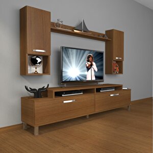 Ekoflex 5da Mdf Krom Ayaklı Tv Ünitesi Tv Sehpası Naturel Ceviz