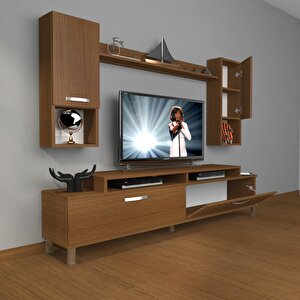 Ekoflex 5da Mdf Krom Ayaklı Tv Ünitesi Tv Sehpası Naturel Ceviz