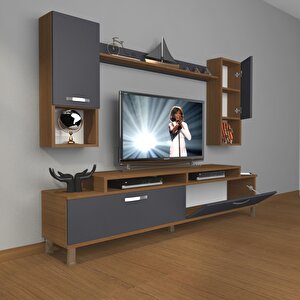 Ekoflex 5da Mdf Krom Ayaklı Tv Ünitesi Tv Sehpası Ceviz Antrasit