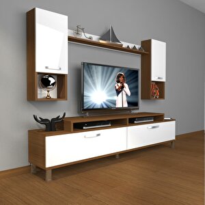 Ekoflex 5da Mdf Krom Ayaklı Tv Ünitesi Tv Sehpası Ceviz Beyaz