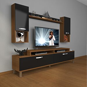 Ekoflex 5da Mdf Krom Ayaklı Tv Ünitesi Tv Sehpası Ceviz-Siyah