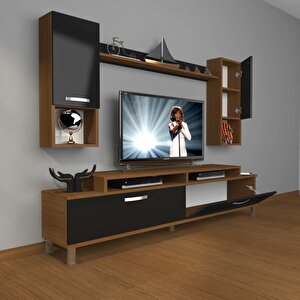 Ekoflex 5da Mdf Krom Ayaklı Tv Ünitesi Tv Sehpası Ceviz-Siyah