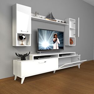 Ekoflex 5da Mdf Retro Tv Ünitesi Tv Sehpası Parlak Beyaz