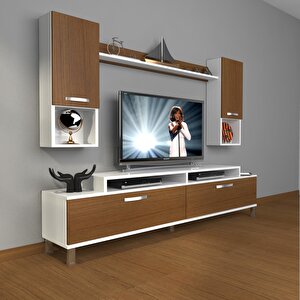 Ekoflex 5da Slm Krom Ayaklı Tv Ünitesi Tv Sehpası Beyaz - Ceviz