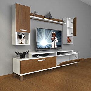 Ekoflex 5da Slm Krom Ayaklı Tv Ünitesi Tv Sehpası Beyaz - Ceviz
