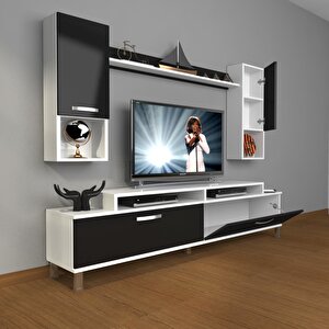 Ekoflex 5da Slm Krom Ayaklı Tv Ünitesi Tv Sehpası Beyaz - Siyah